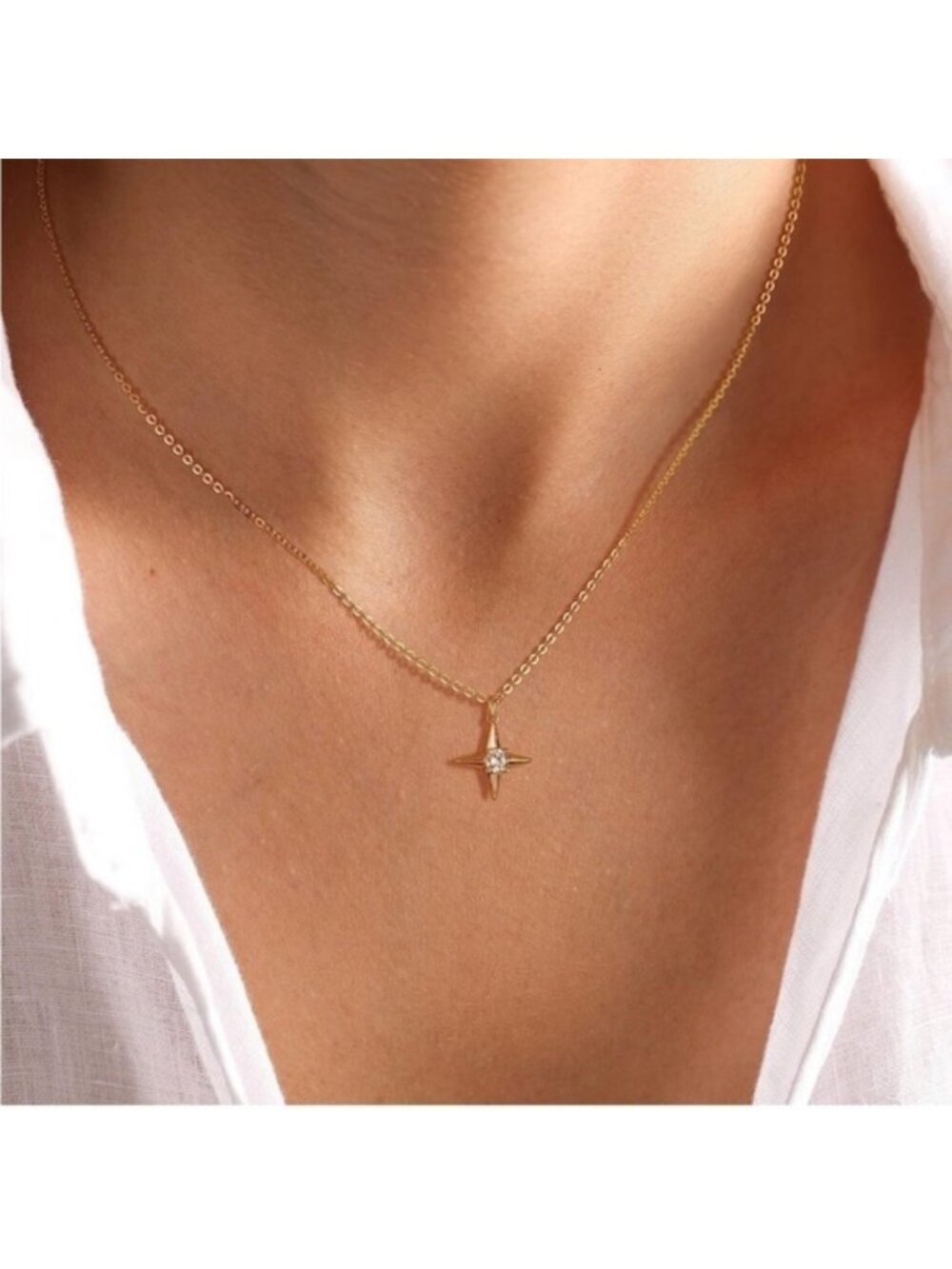 GOLD 14k Gold Plated Cubic Zirconia Star Pendant Necklace